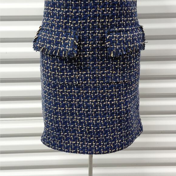 Sail to Sable Dress Womens Sz 2 Navy Blue Tweed Bouclé Luxury Retro Office Chic - Picture 6 of 11